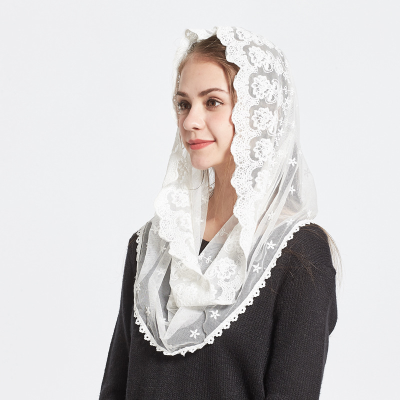 Floral Lace Head Veil Catholic Latin Mass Shawl Head Covering Scarf Muslim Veil